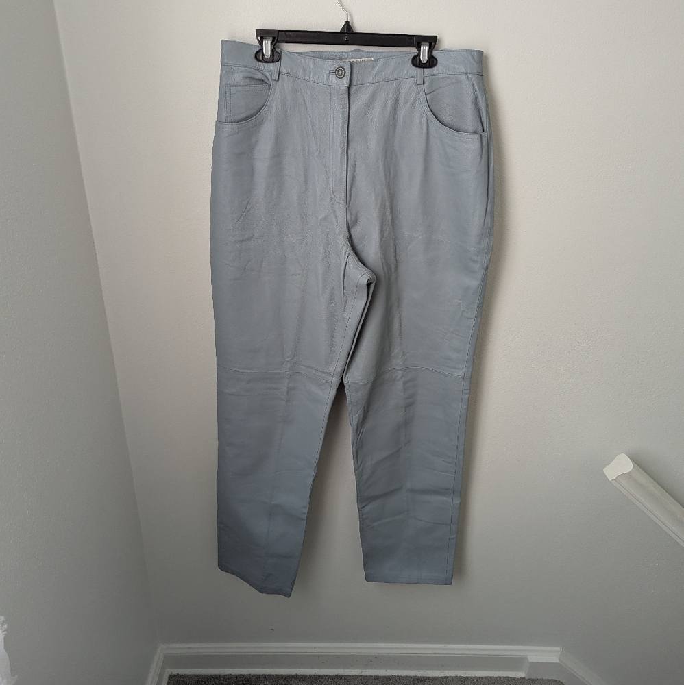 Vintage Tower Hill Collection Women's Light Blue 100% Leather Pants, 18T